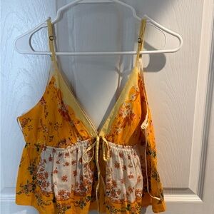 Free People Yellow and Cream Floral Camisole